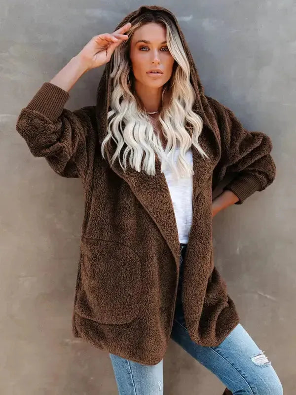 Hooded Fleece Cardigan Coat