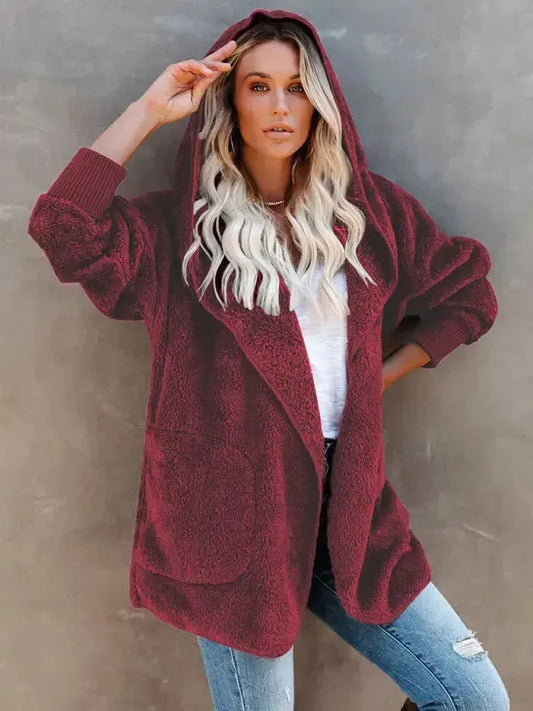 Hooded Fleece Cardigan Coat