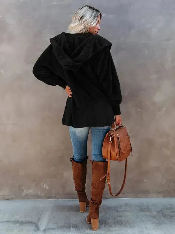 Hooded Fleece Cardigan Coat
