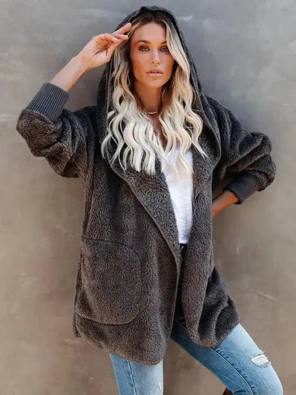 Hooded Fleece Cardigan Coat