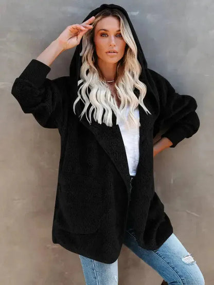 Hooded Fleece Cardigan Coat