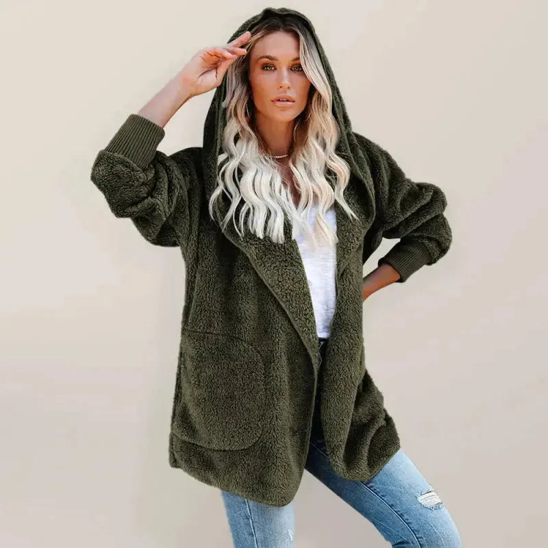 Hooded Fleece Cardigan Coat